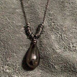 🌹Long sweater necklace Teardrop Pendant Black silver